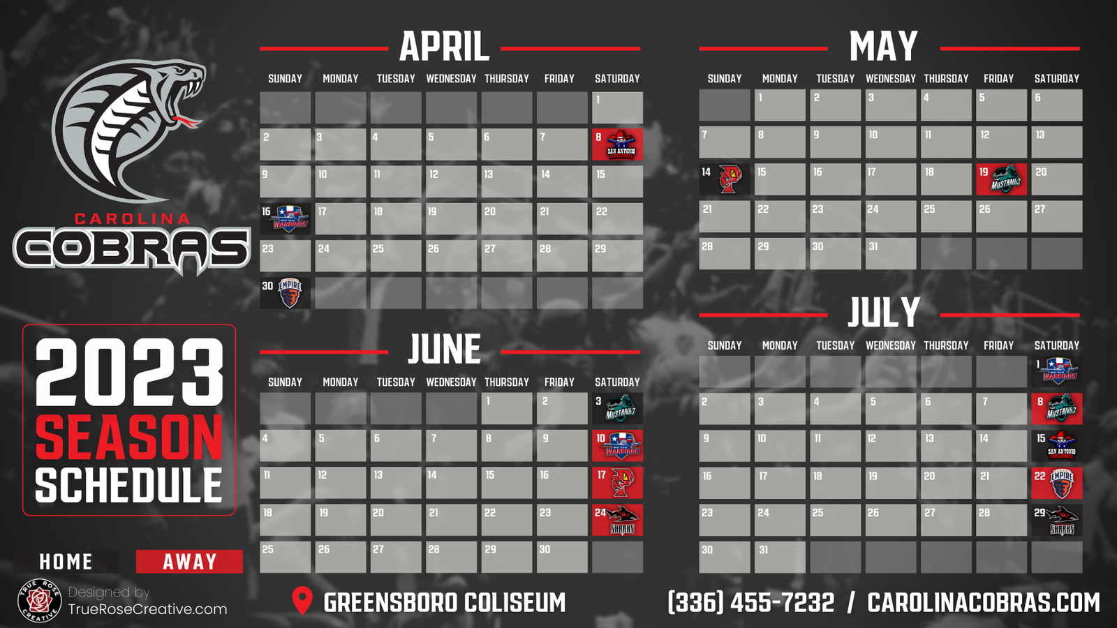 Carolina Cobras 2023 Season Calendar [Personal Web]